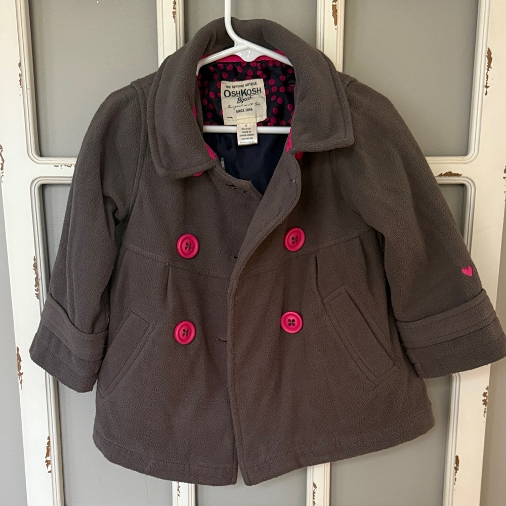 OshKosh B'gosh Kids Gray Pea Coat with Pink Buttons